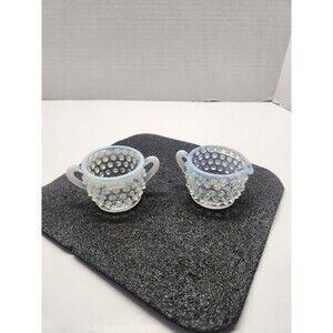 Fenton Opalescent Hobnail Creamer Sugar Bowl Set Glass, 2-inch